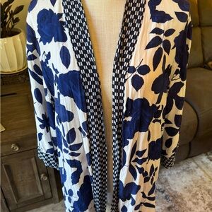 CAbi Blue and White Floral Kimono Style 5661